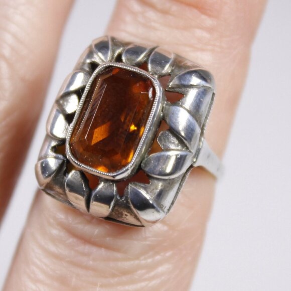 Jewelry - Vintage sterling silver orange boho cocktail ring, warm honey statement ring,